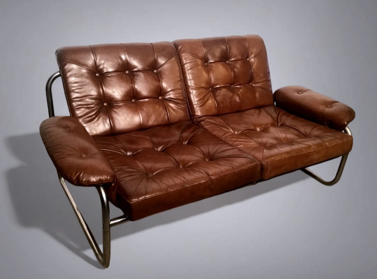 Borkum Sofa In Havana Leather By Johan Bertil Häggström 1972