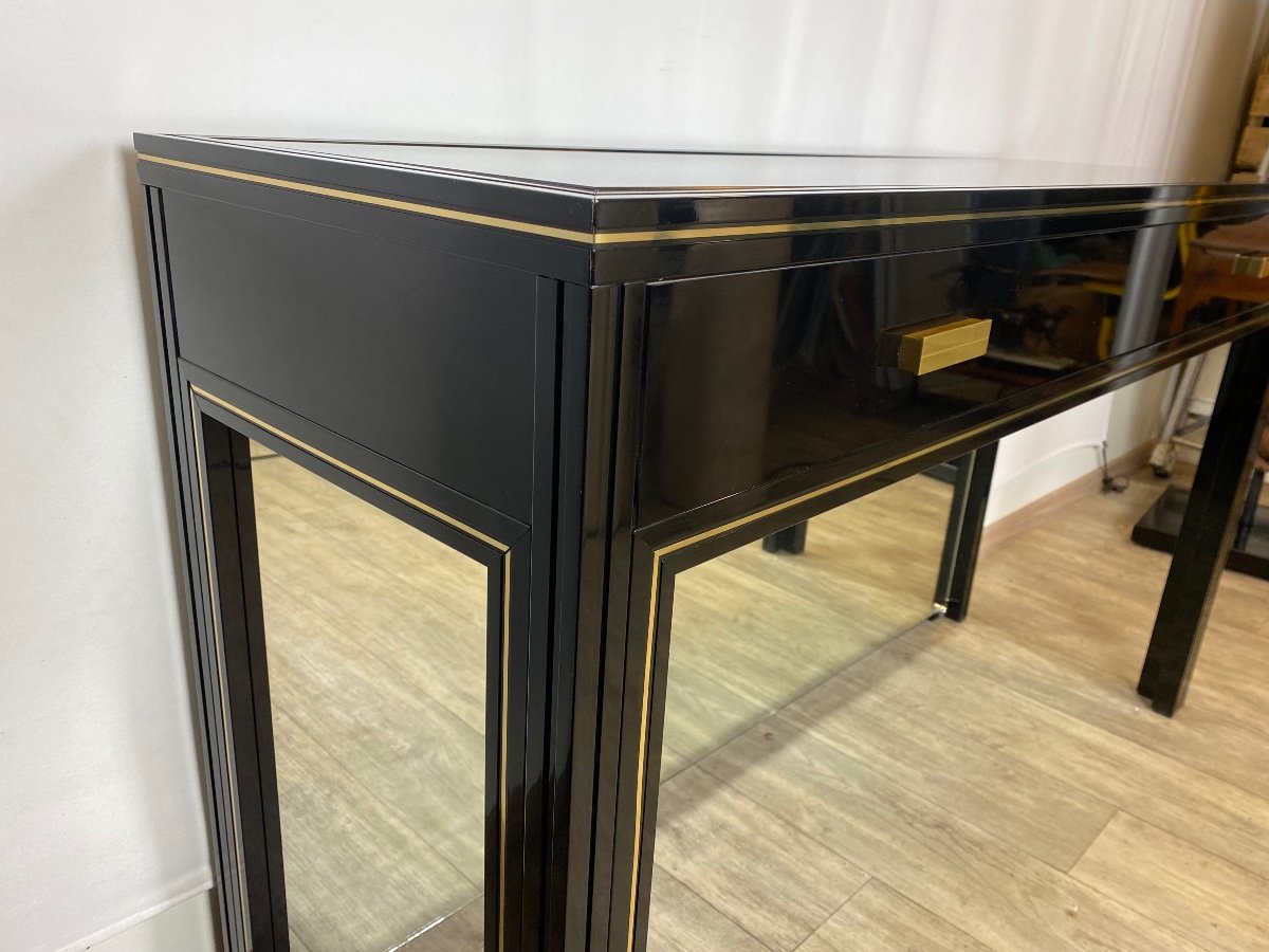 Black Lacquer Console 1970 By Pierre Vandel Rare Version With Integrated Mirror In Basement-photo-4