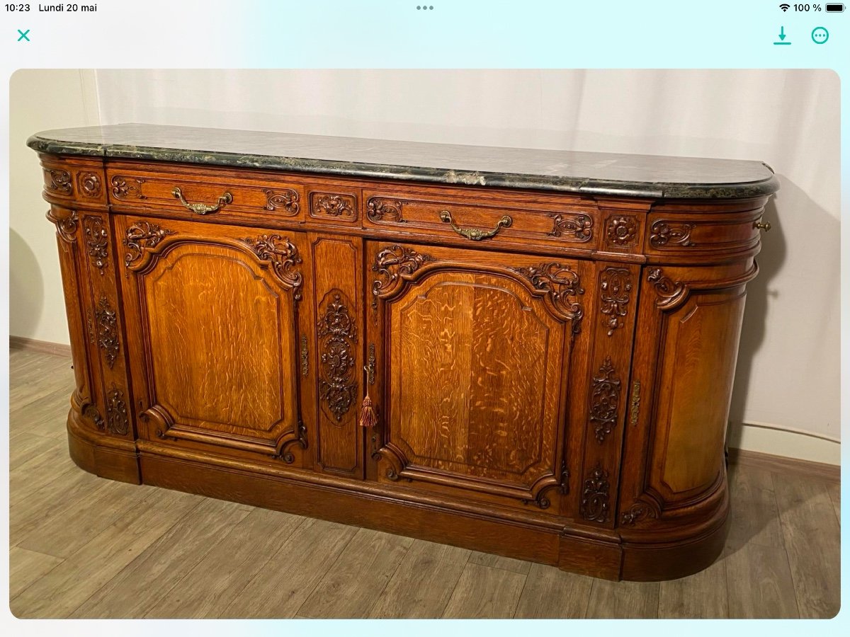 Regency Hunting Buffet Sideboard In Finely Carved Solid Blond Oak And Marble Top -photo-4