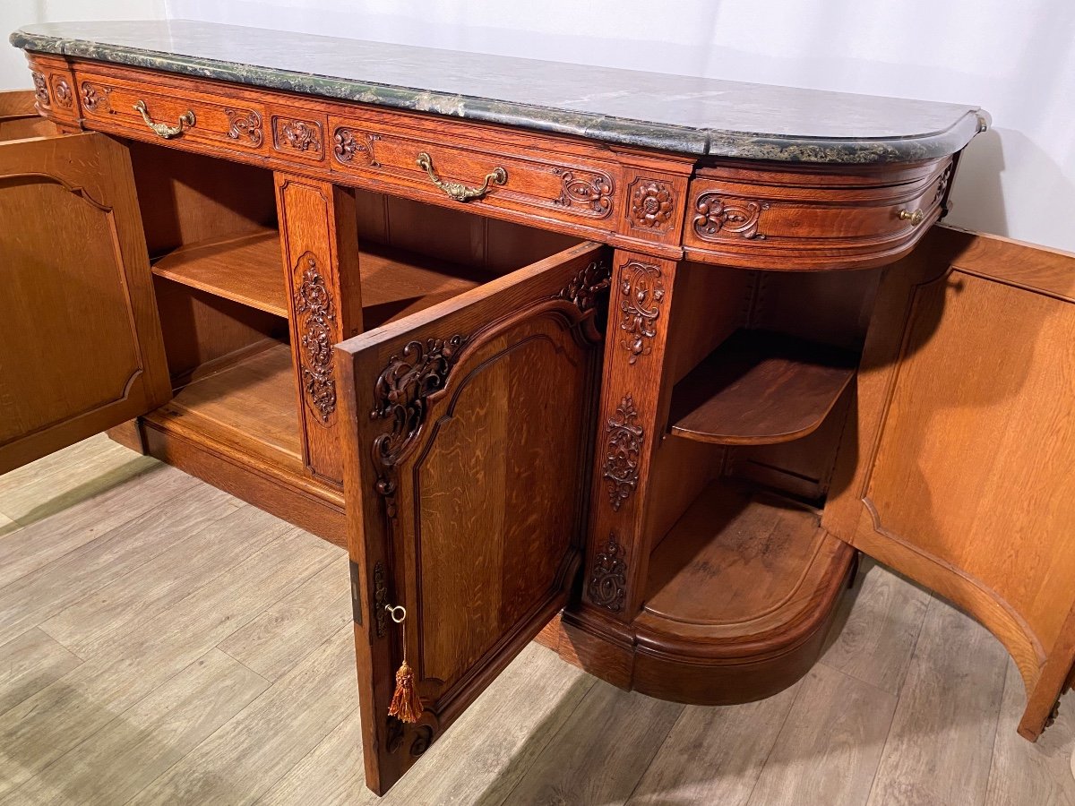 Regency Hunting Buffet Sideboard In Finely Carved Solid Blond Oak And Marble Top -photo-2