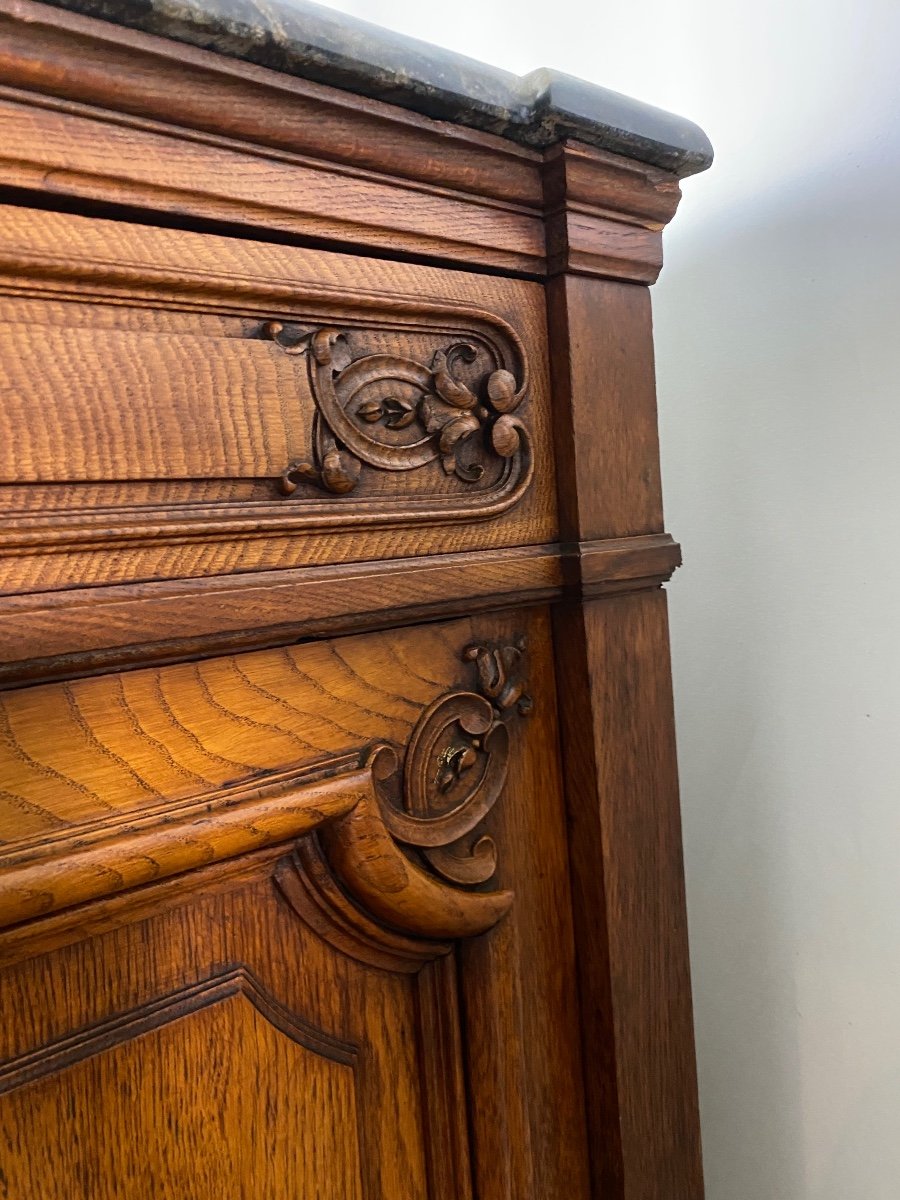 Regency Hunting Buffet Sideboard In Finely Carved Solid Blond Oak And Marble Top -photo-4