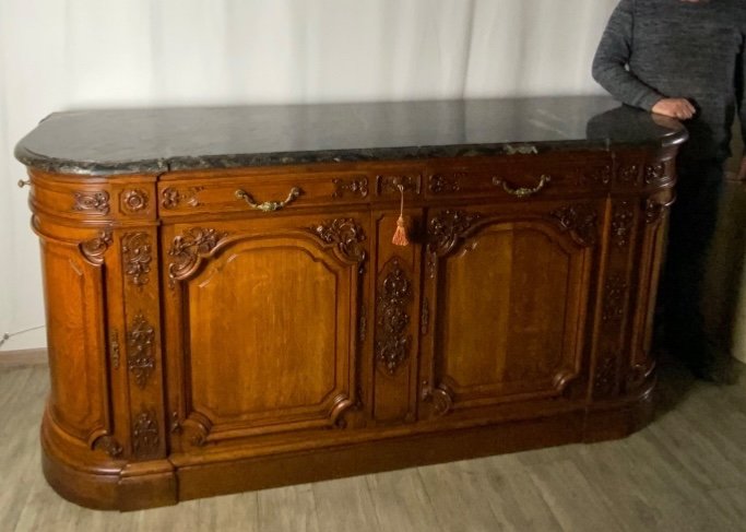 Regency Hunting Buffet Sideboard In Finely Carved Solid Blond Oak And Marble Top -photo-6