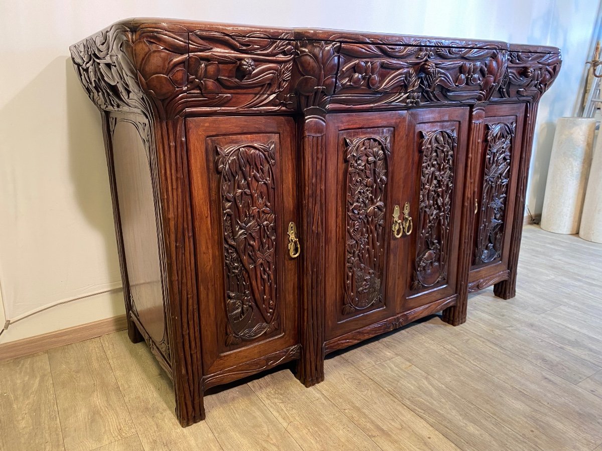 Art Nouveau Naturalist Indochinese Sideboard Late 19th Century In Iron Wood -photo-3