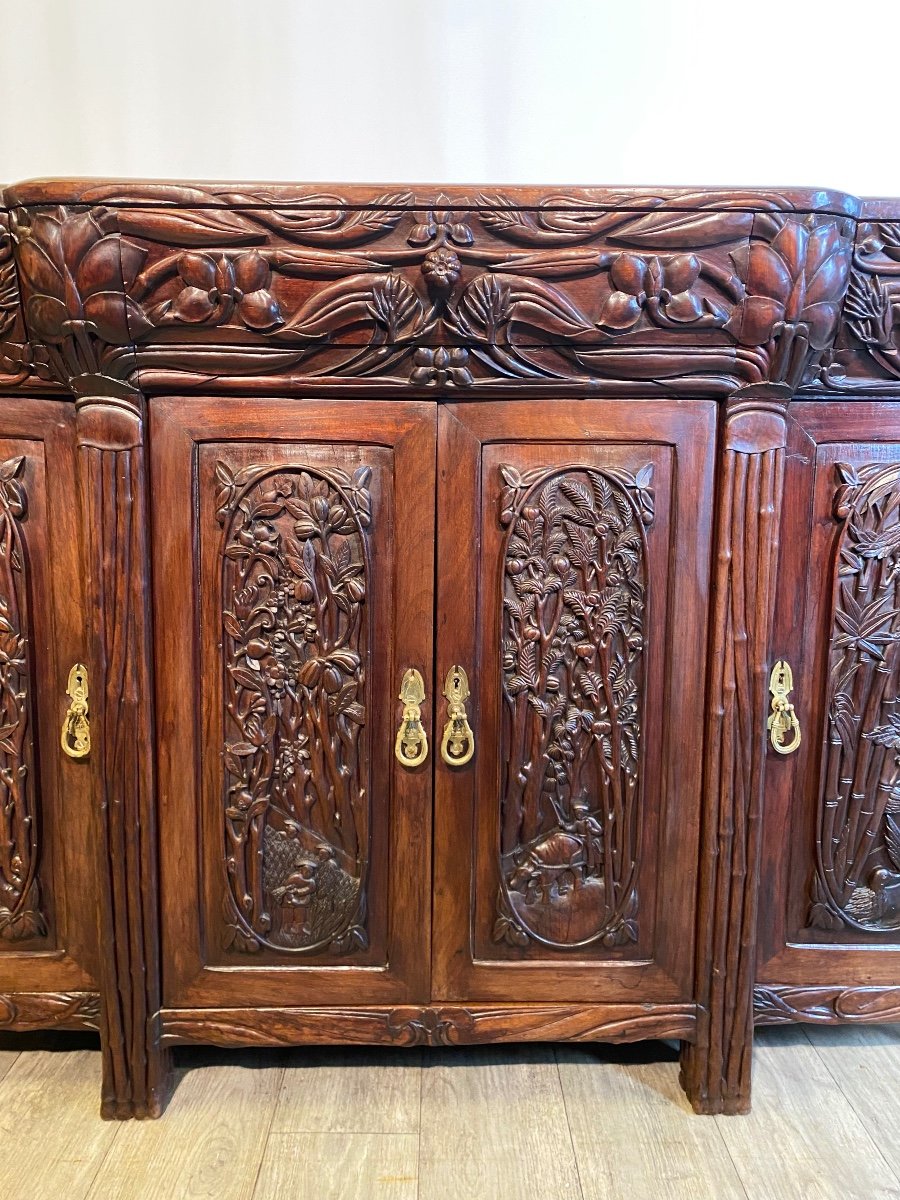 Art Nouveau Naturalist Indochinese Sideboard Late 19th Century In Iron Wood -photo-1