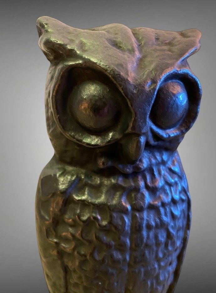 Pair Of Andirons In Cast Iron And Wrought Iron Owl Model 1950 1960