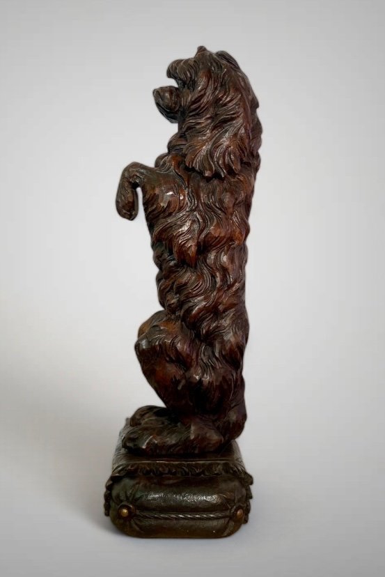 Black Forest Dog In Carved Wood Standing On Its Back Legs 19th Century