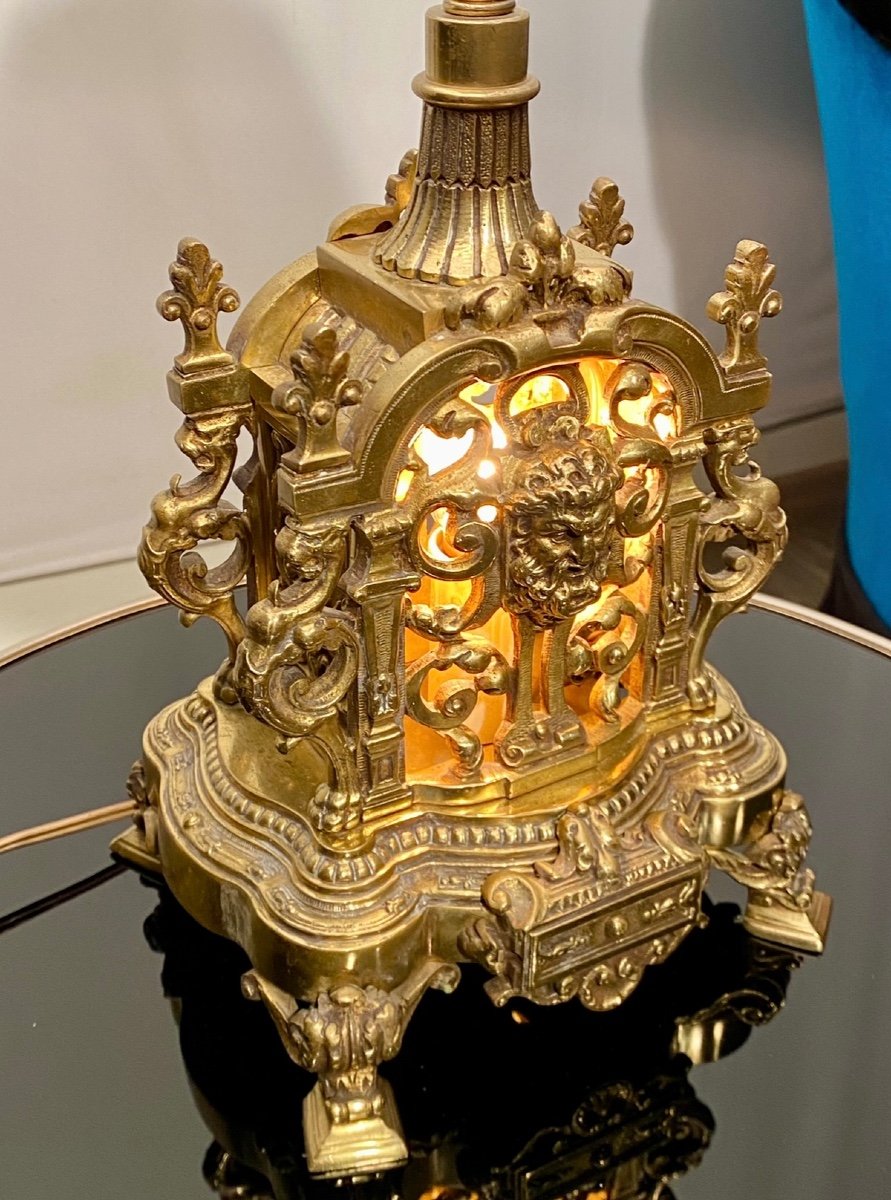 Lampe Louis XIV En Bronze Doré à Double Lumière-photo-2