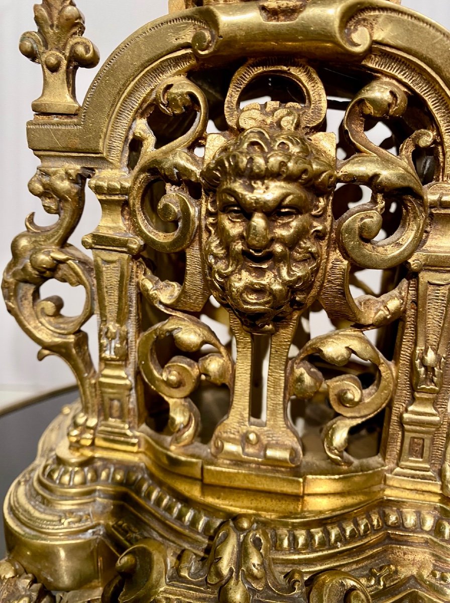 Lampe Louis XIV En Bronze Doré à Double Lumière-photo-1