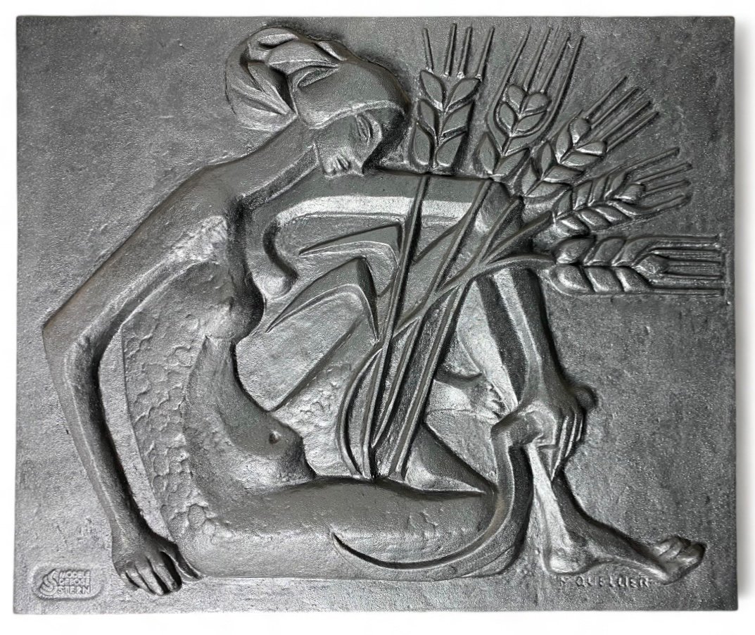 M Quellier Plaque De Cheminée En Fonte 1960 éditée Par Le Fondeur Stern femme nue faucille blé