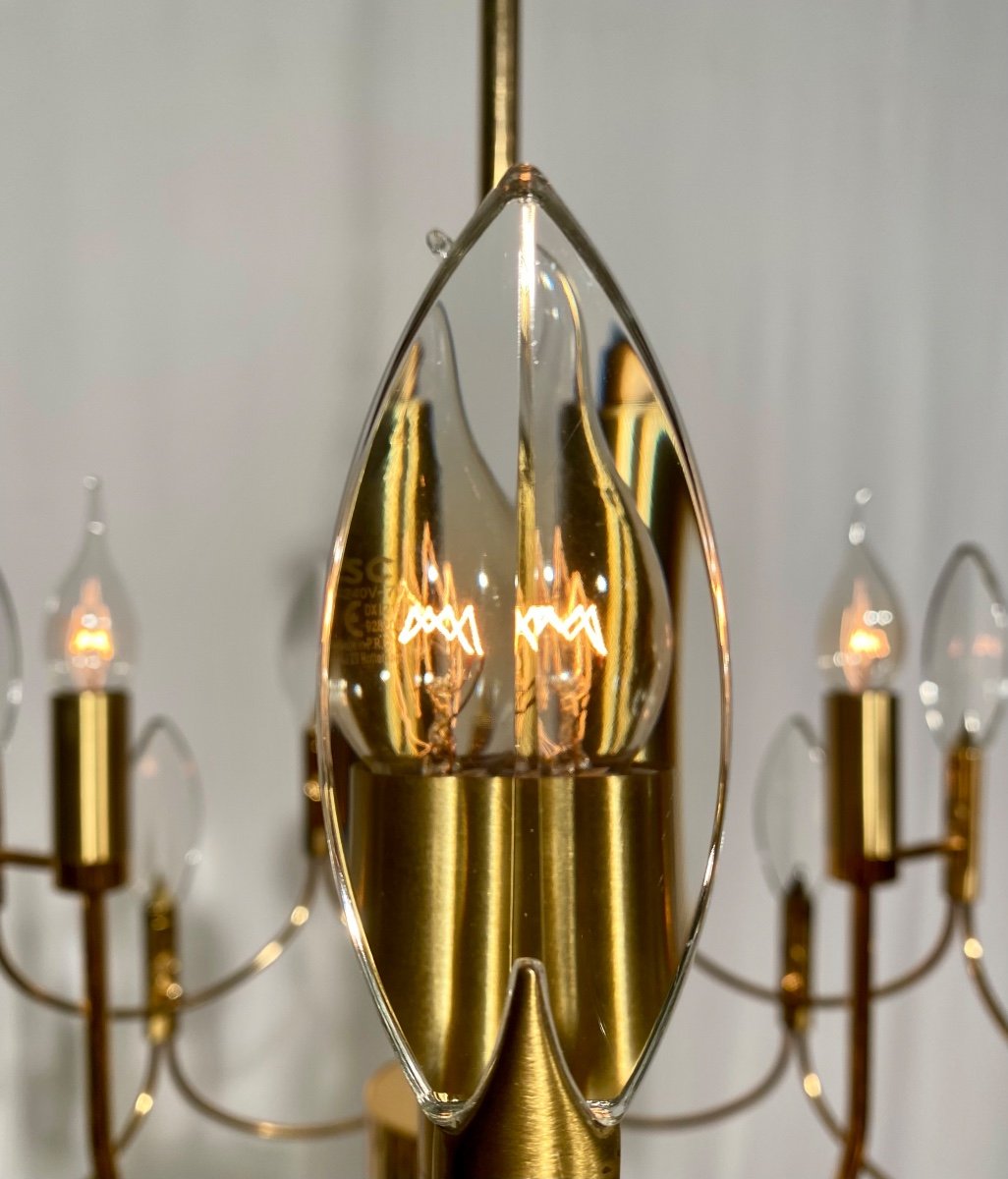 Gaetano Sciolari 6-light Leaf Or Flame Shaped Crystals Gilded Brass Chandelier-photo-1