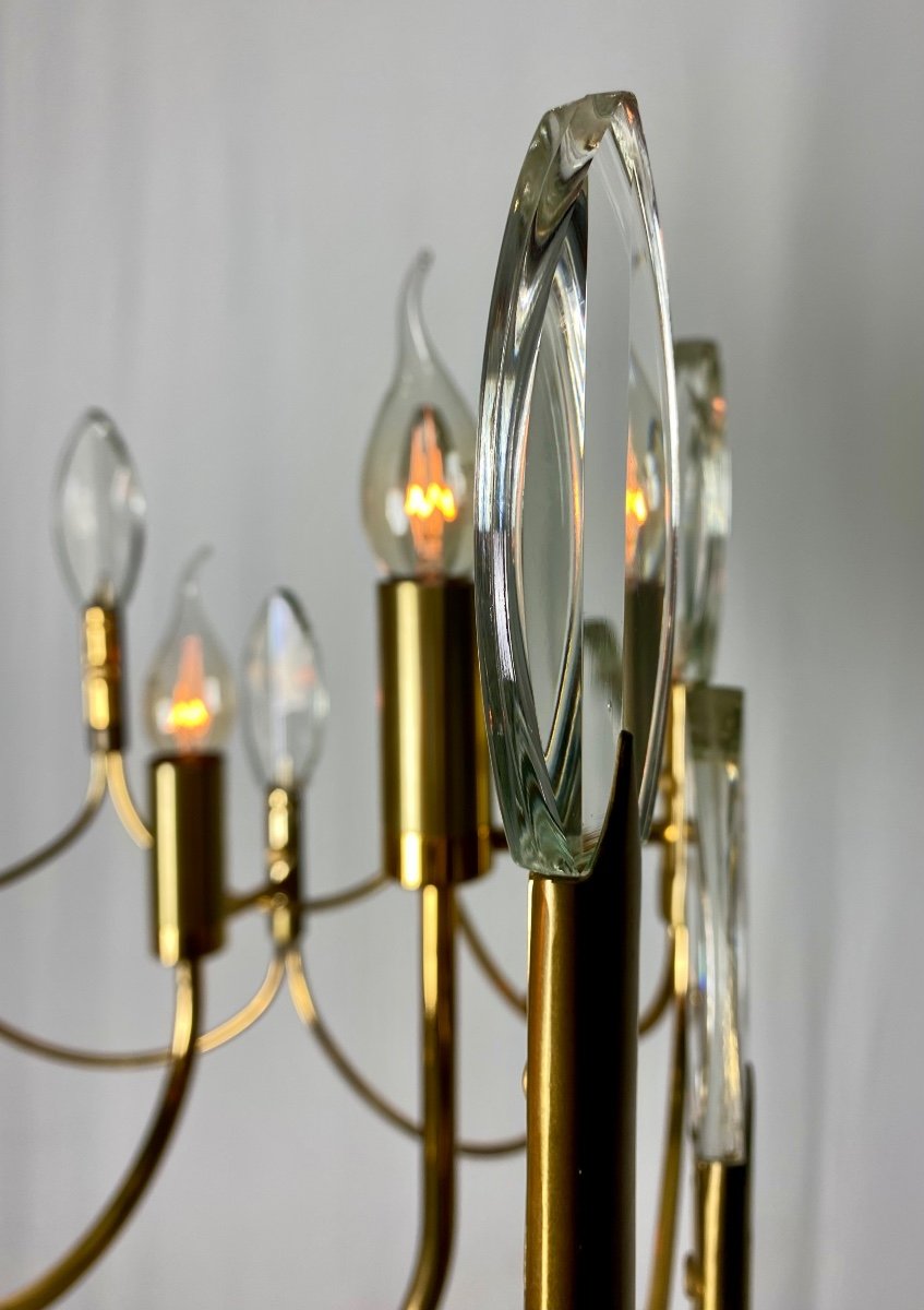 Gaetano Sciolari 6-light Leaf Or Flame Shaped Crystals Gilded Brass Chandelier-photo-4