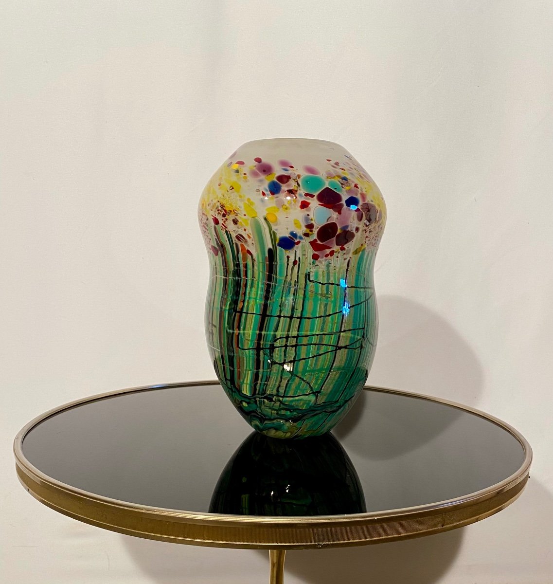 Vase En Pâte De Verre Multicolore Signé Anastasescu Murano-photo-2