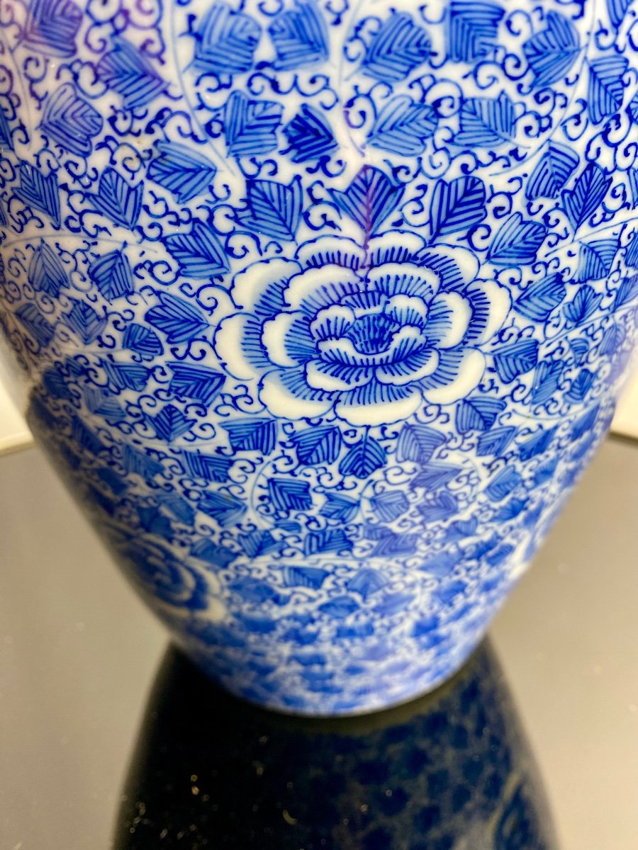 Grand Pot à Gingembre Chinois XIXeme Porcelaine Motif De Lotus Bleu Sur Fond Blanc Vase Chine -photo-5