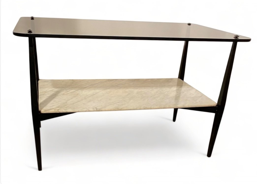 Smoked Glass Coffee Table Marble Wrought Iron Structure Mid 20th Century Modernist Finland-photo-2