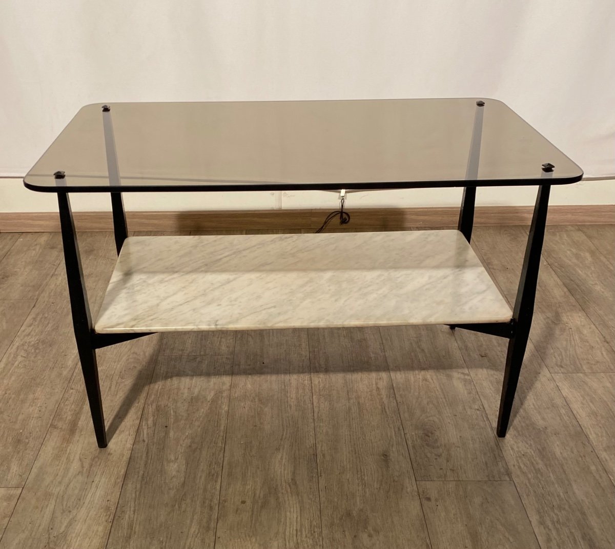 Smoked Glass Coffee Table Marble Wrought Iron Structure Mid 20th Century Modernist Finland-photo-3