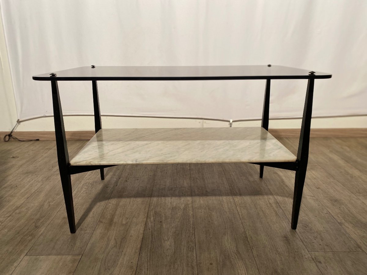 Smoked Glass Coffee Table Marble Wrought Iron Structure Mid 20th Century Modernist Finland-photo-4