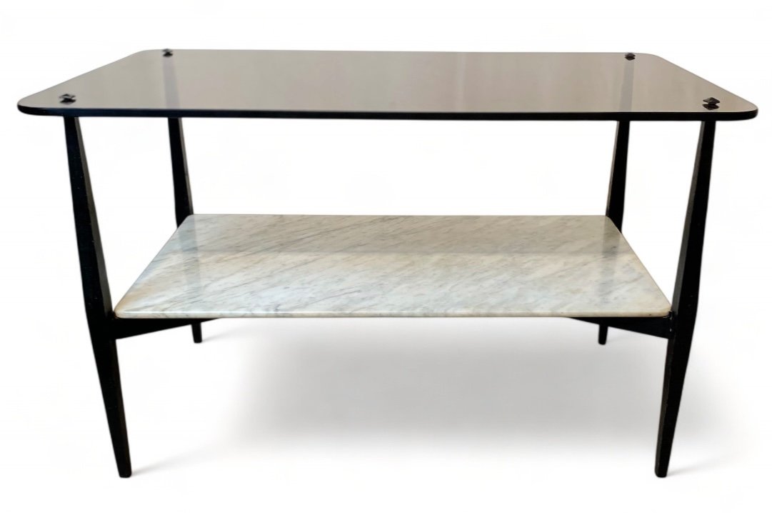 Smoked Glass Coffee Table Marble Wrought Iron Structure Mid 20th Century Modernist Finland