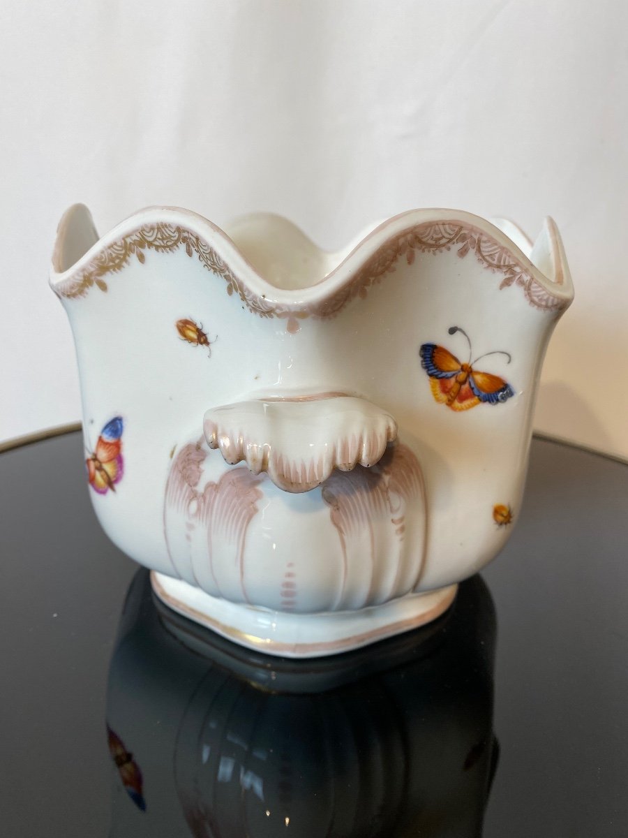 Verrière Rafraîchissoir 19ème de Helena Wolfsohn En Porcelaine à Décors D’oiseaux Et Papillons -photo-2