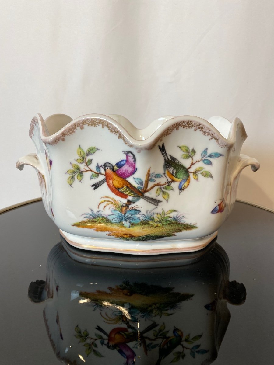 Verrière Rafraîchissoir 19ème de Helena Wolfsohn En Porcelaine à Décors D’oiseaux Et Papillons -photo-3