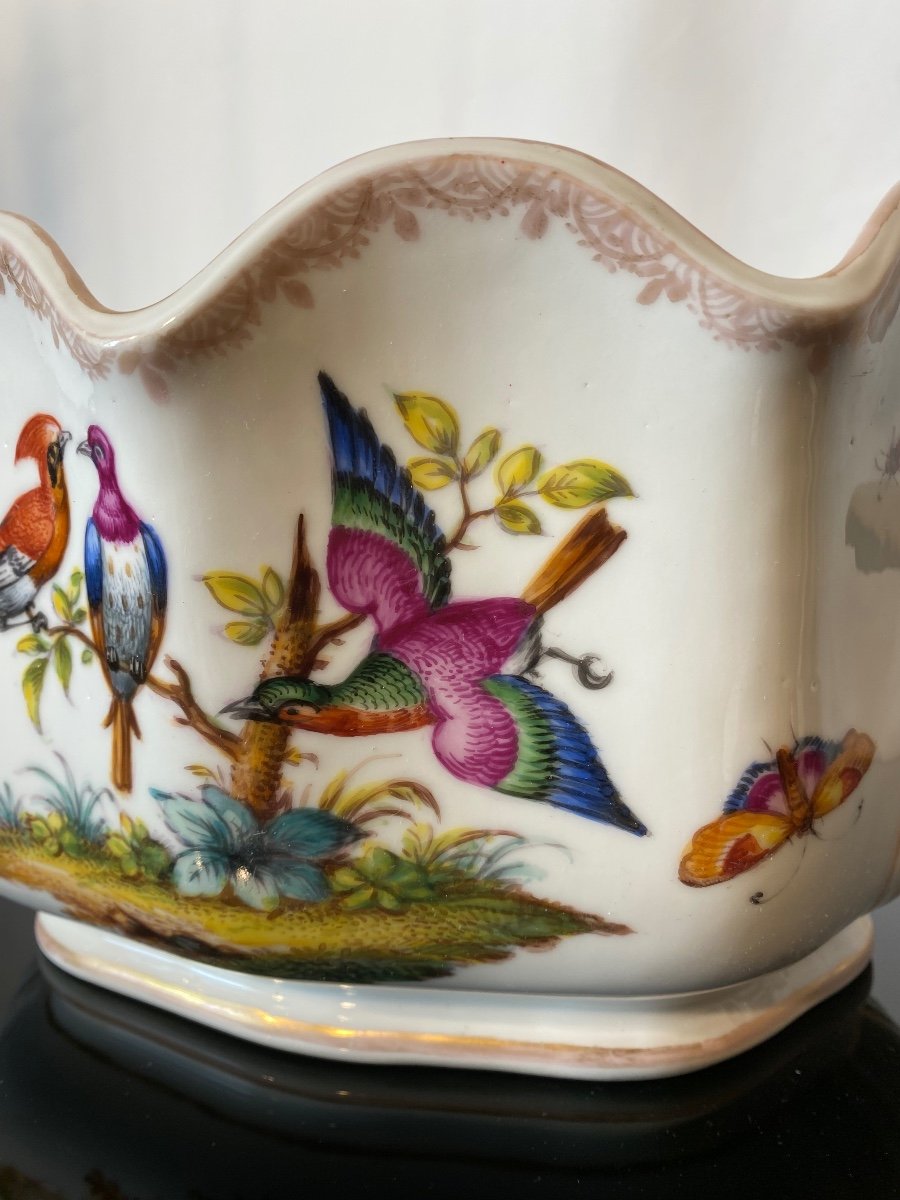 Verrière Rafraîchissoir 19ème de Helena Wolfsohn En Porcelaine à Décors D’oiseaux Et Papillons -photo-1