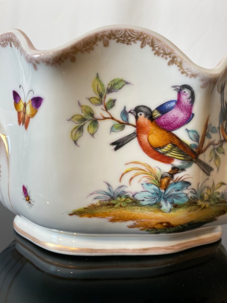 Verrière Rafraîchissoir 19ème de Helena Wolfsohn En Porcelaine à Décors D’oiseaux Et Papillons -photo-6