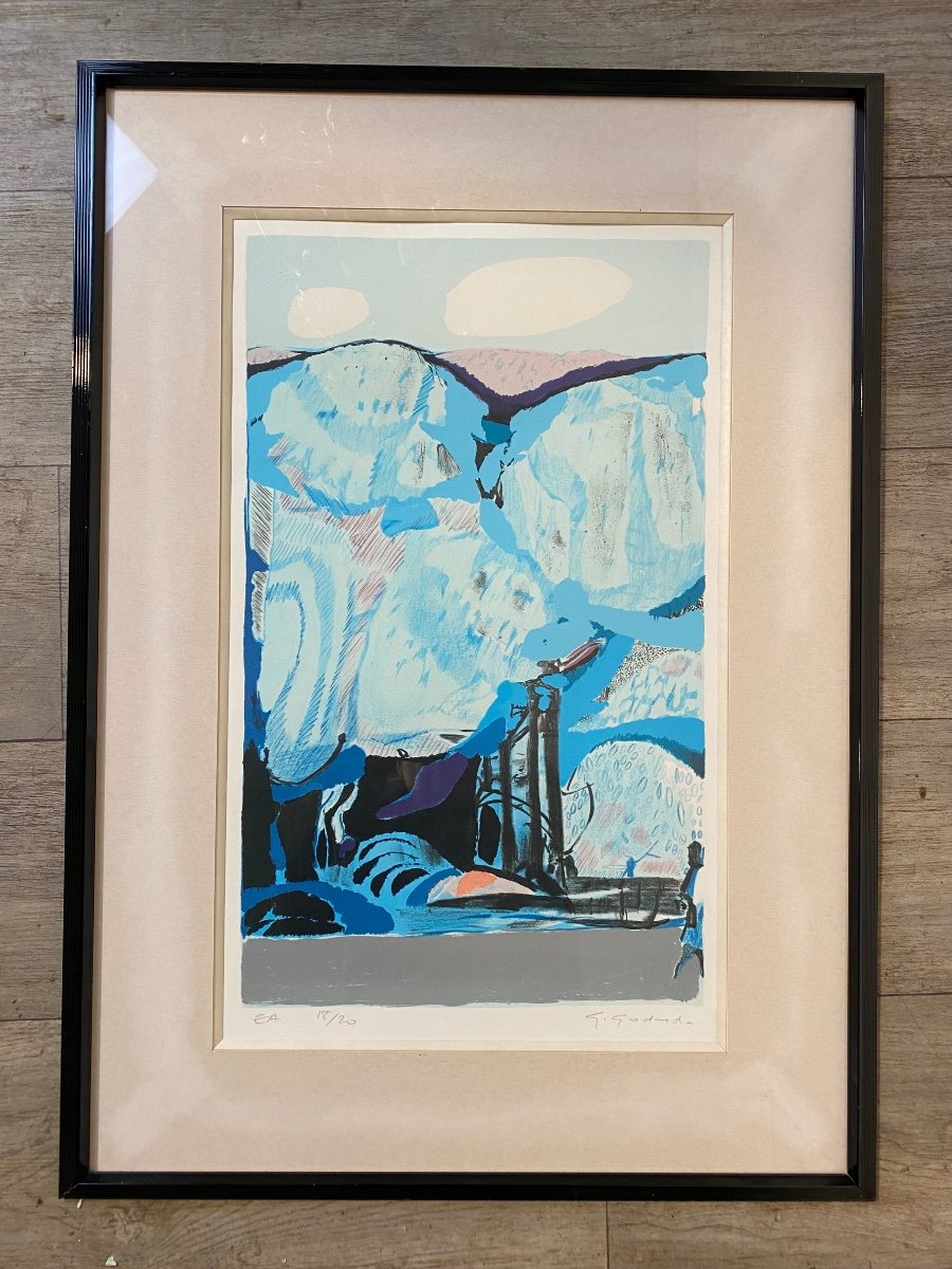 Gabriel Godard (1933-2023) Pair Of Blue Lithographs Artist Edition Signed-photo-2