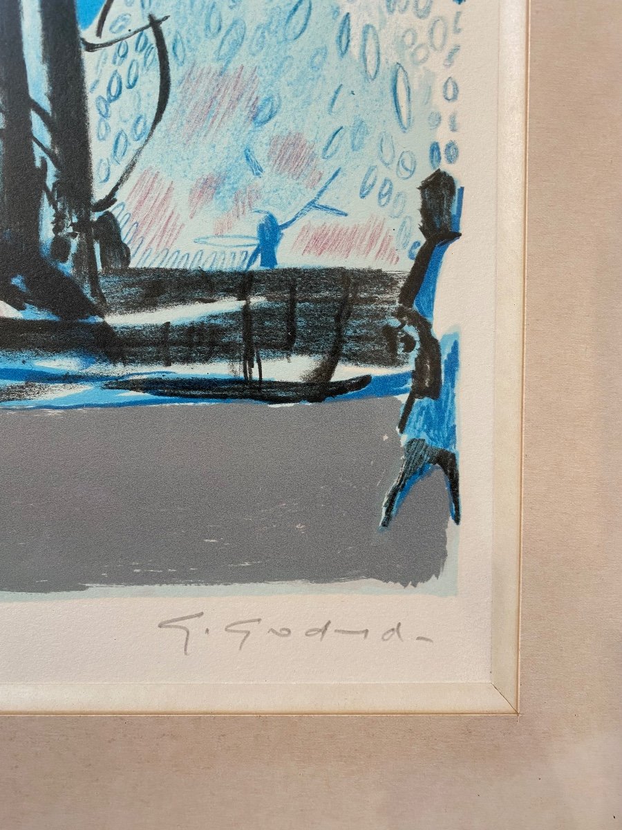 Gabriel Godard (1933-2023) Pair Of Blue Lithographs Artist Edition Signed-photo-3