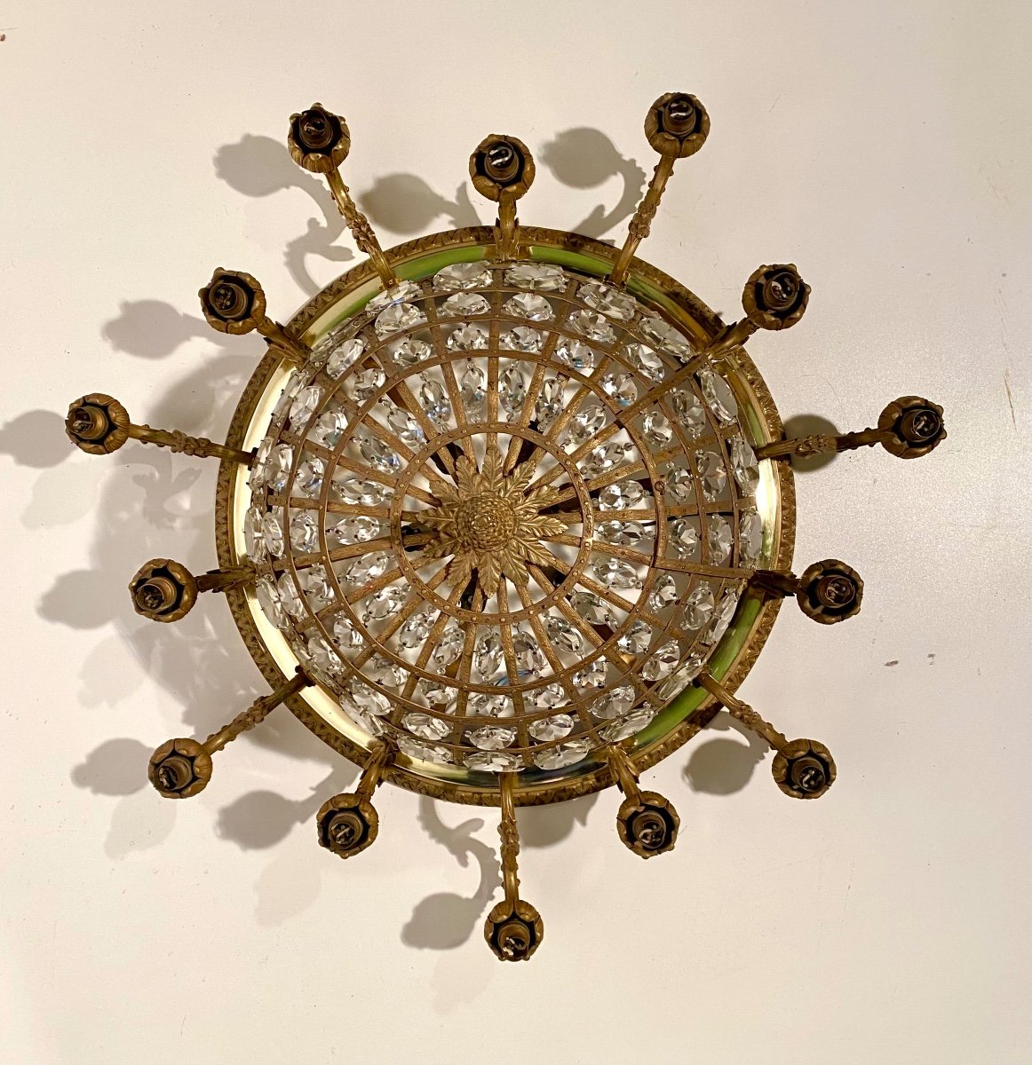 Large Napoleon III Ceiling Chandelier From A Parisian Mansion Bronze Crystals-photo-2