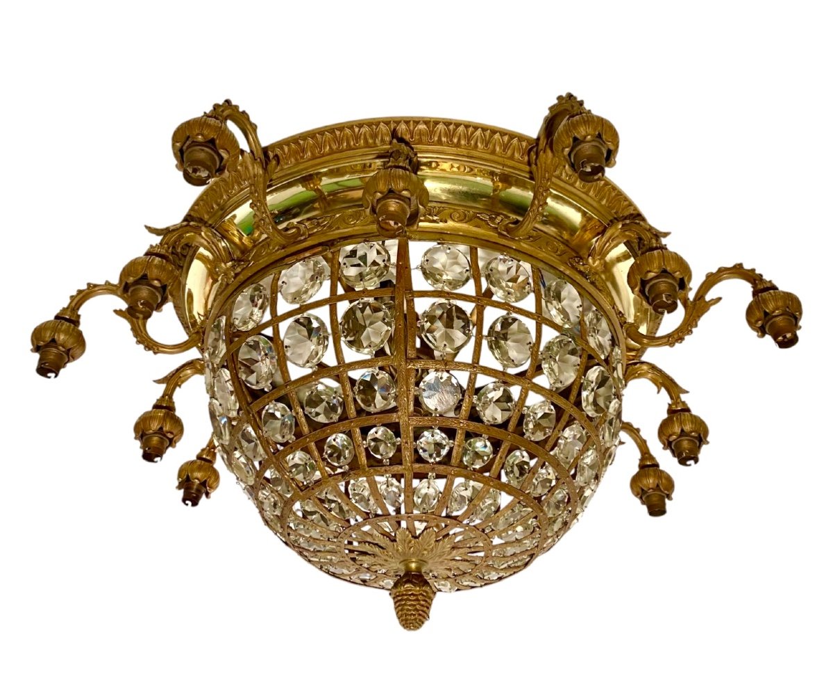 Large Napoleon III Ceiling Chandelier From A Parisian Mansion Bronze Crystals-photo-3