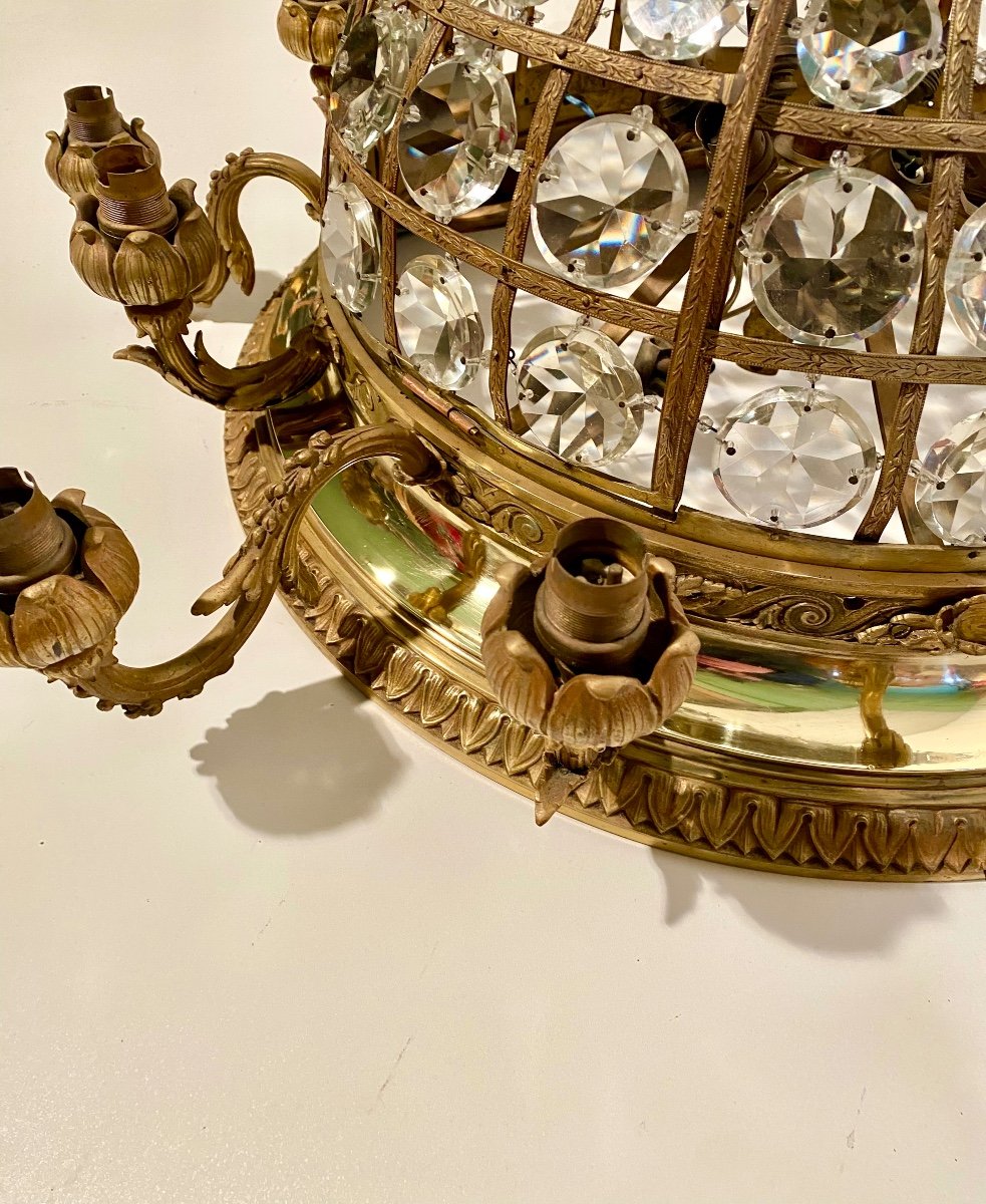 Large Napoleon III Ceiling Chandelier From A Parisian Mansion Bronze Crystals-photo-4