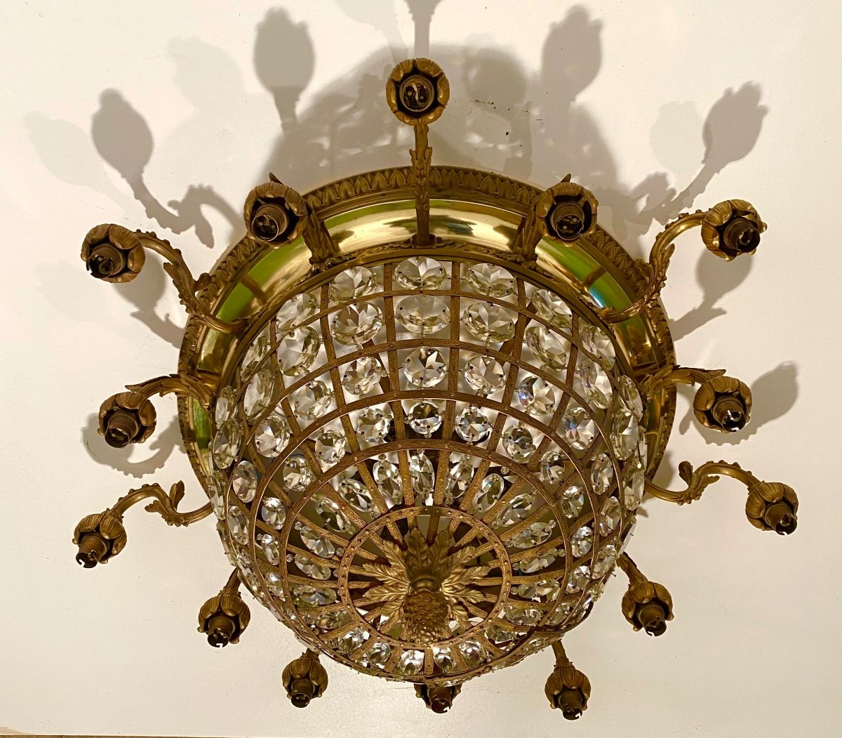 Large Napoleon III Ceiling Chandelier From A Parisian Mansion Bronze Crystals-photo-4