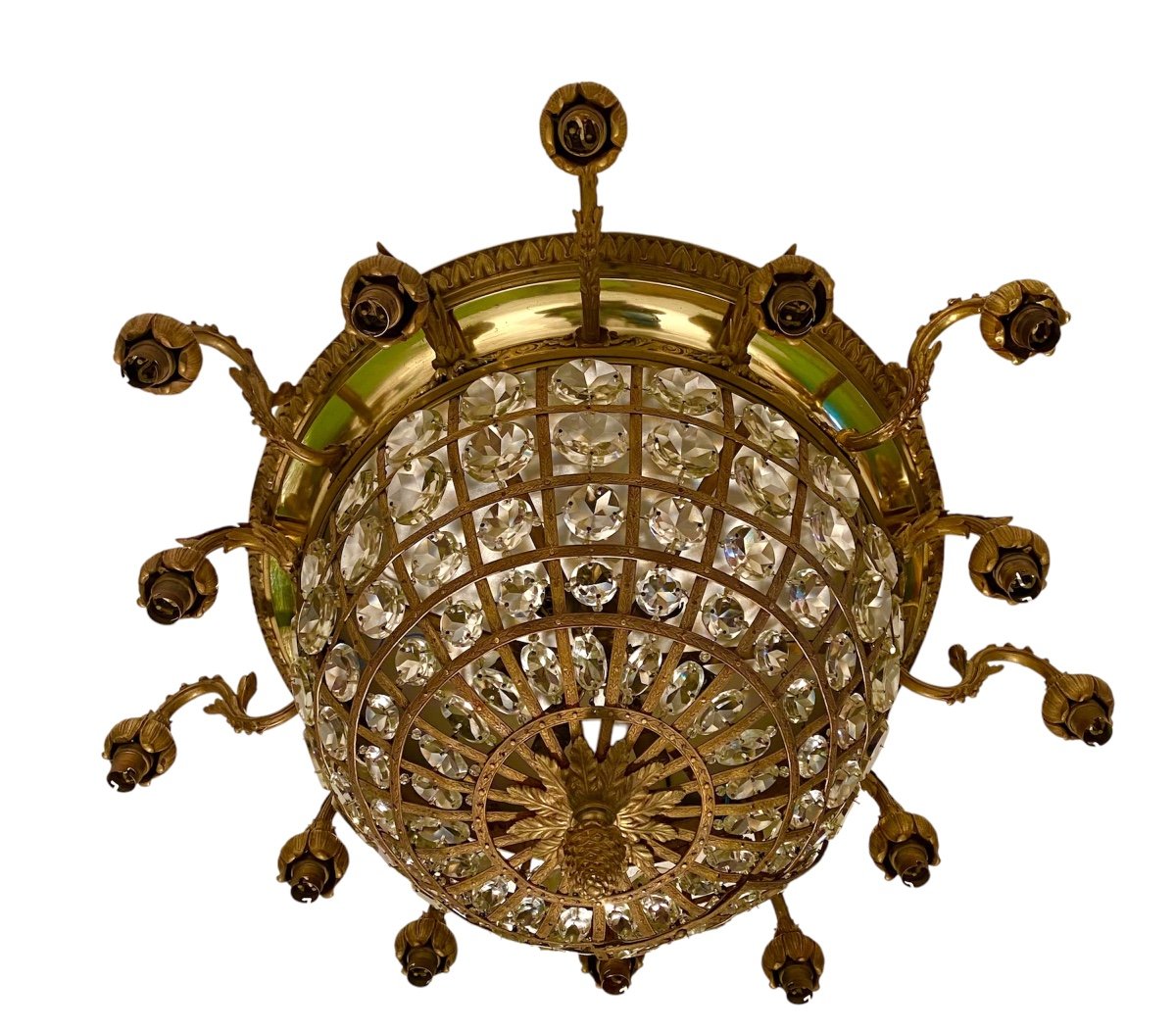 Large Napoleon III Ceiling Chandelier From A Parisian Mansion Bronze Crystals