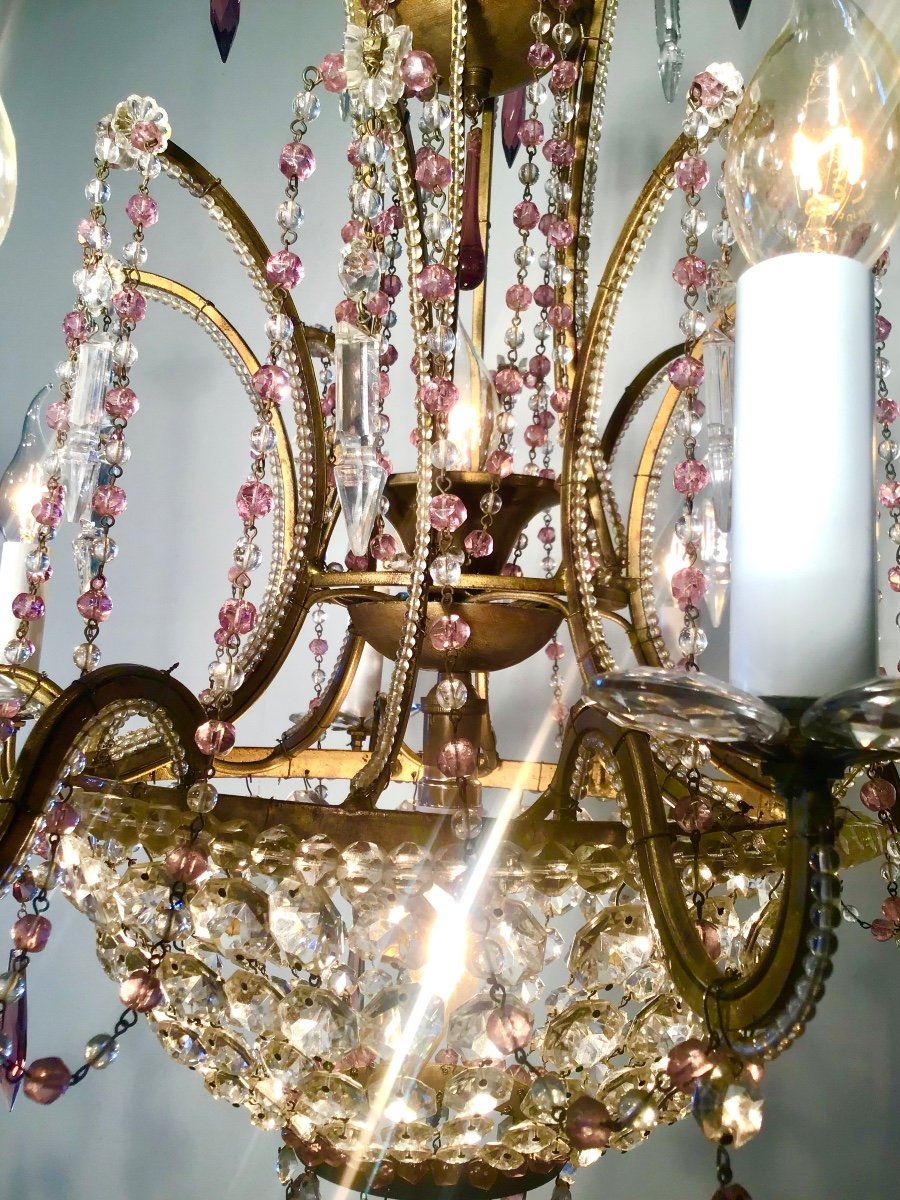 8-light Basket Chandelier In Purple Crystal With 2 Central Lights-photo-4