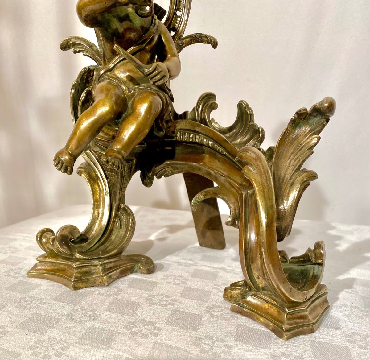 Pair Of Louis XV Bronze Andirons With Loves Or Children Musicians -photo-4