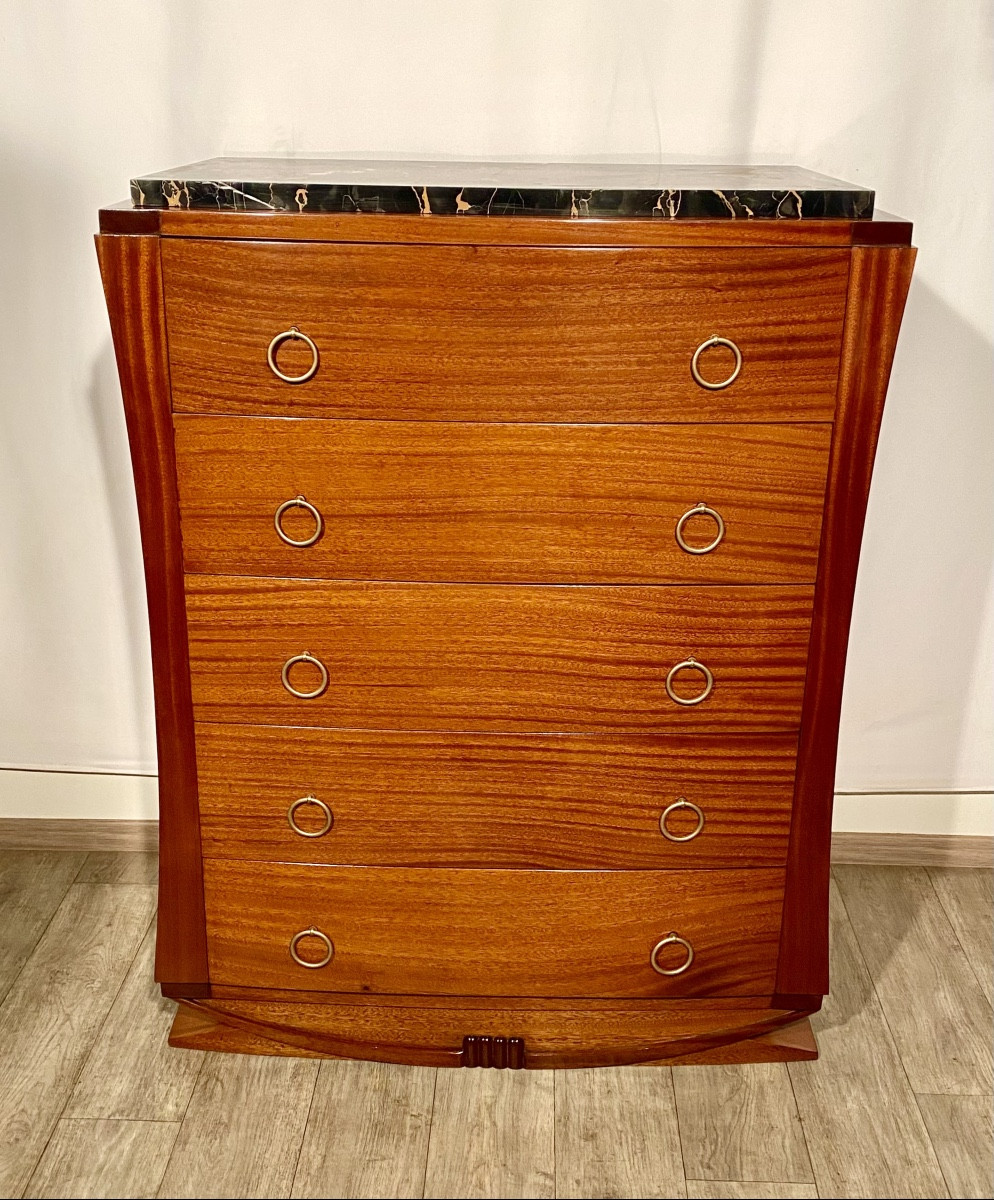 Art Deco Period Solid Mahogany Sideboard Or Chest Of Drawers 1930s-photo-2