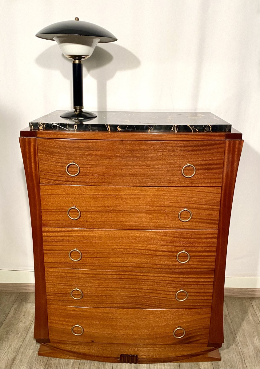 Meuble D’appui D’époque Art Déco En Acajou Massif Commode Haute Ou Chiffonnier 1930-photo-4