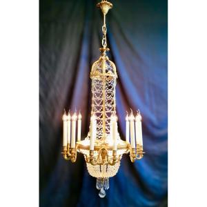 Maison Régis Mathieu Chandelier Gilt Bronze And Crystal With 15 Lights