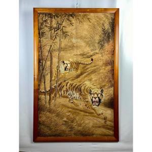 Japanese Tapestry Art Deco Period 1930 Tigers 