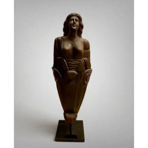 Figure De Proue de navire En Bois Sculpt&eacute; Sur Socle En Bois Laqu&eacute;