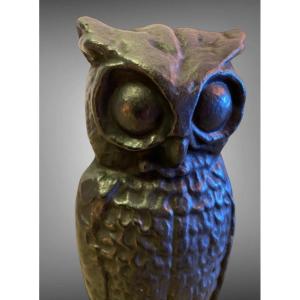 Pair Of Andirons In Cast Iron And Wrought Iron Owl Model 1950 1960