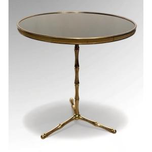 Maison Baguès Table D’appoint Bout De Canapé Table Fumeur Laiton Doré Bambou Opaline Noire