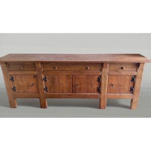 1950s Brutalist Style Solid Oak Sideboard Buffet