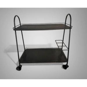 Mathieu Mategot Trollet Dessert Trolley On Wheels In Black Perforated Metal 1950