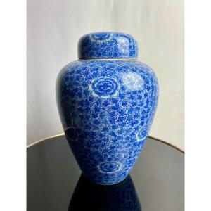 Grand Pot à Gingembre Chinois XIXeme Porcelaine Motif De Lotus Bleu Sur Fond Blanc Vase Chine 