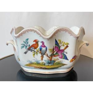 Verrière Rafraîchissoir 19ème de Helena Wolfsohn En Porcelaine à Décors D’oiseaux Et Papillons 