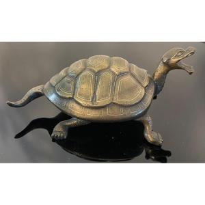 Bronze Turtle 19th Century China Light Brown Patina 