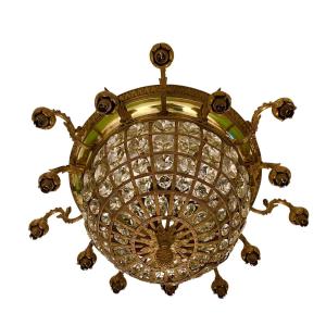 Grand Lustre Plafonnier Napoléon III Provenant D’un Hôtel Particulier Parisien Bronze Cristaux