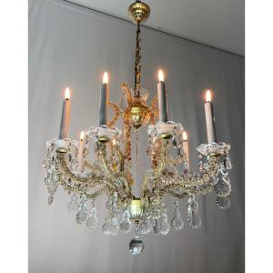 Lustre Électrifié En Cristal Et Bronze à 10 Bras De Lumière 