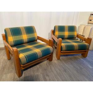 Pair Of Solid Elm Armchairs 1970s