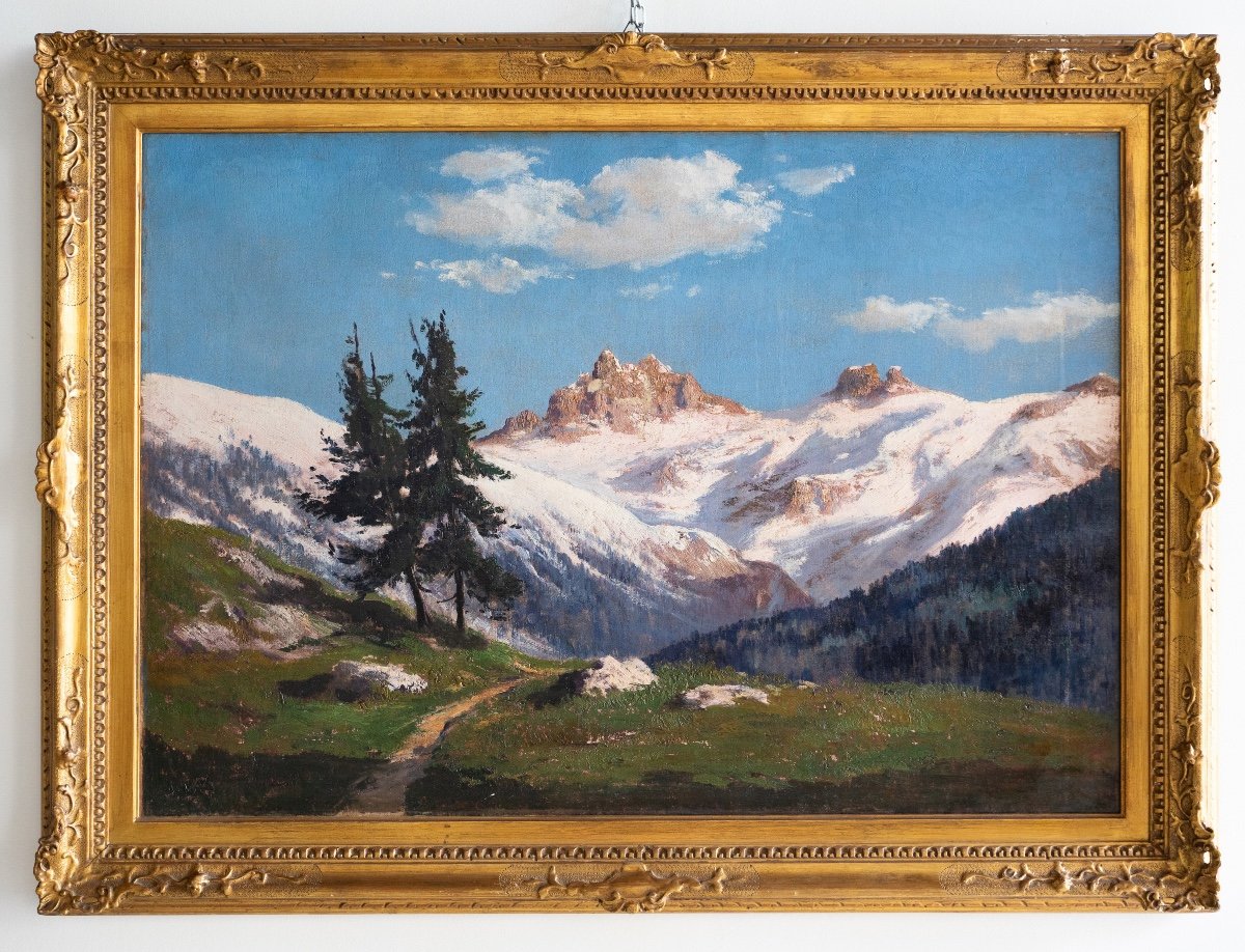 Peinture représentant des montagnes enneigées, par Leonardo Roda